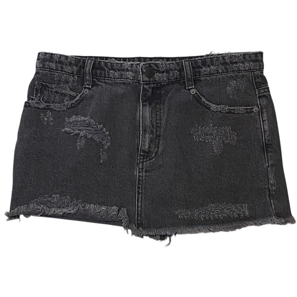 Free‎ People Distressed Denim Mini Skirt Faded Black Raw Hem Size 2 OB711635